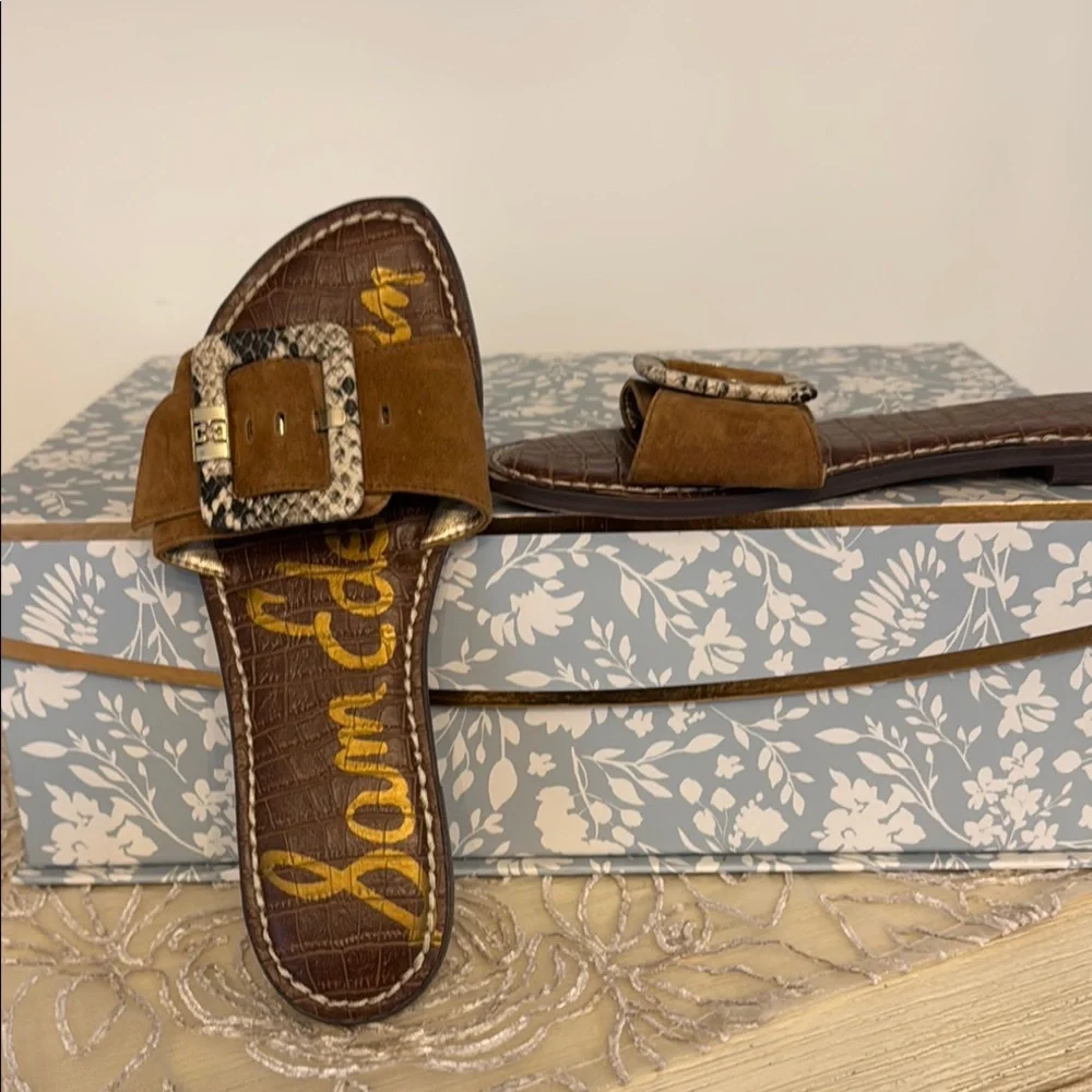 Sam Edelman Brown Suede Sandals with Decorative Buckle - Picture 6 of 9